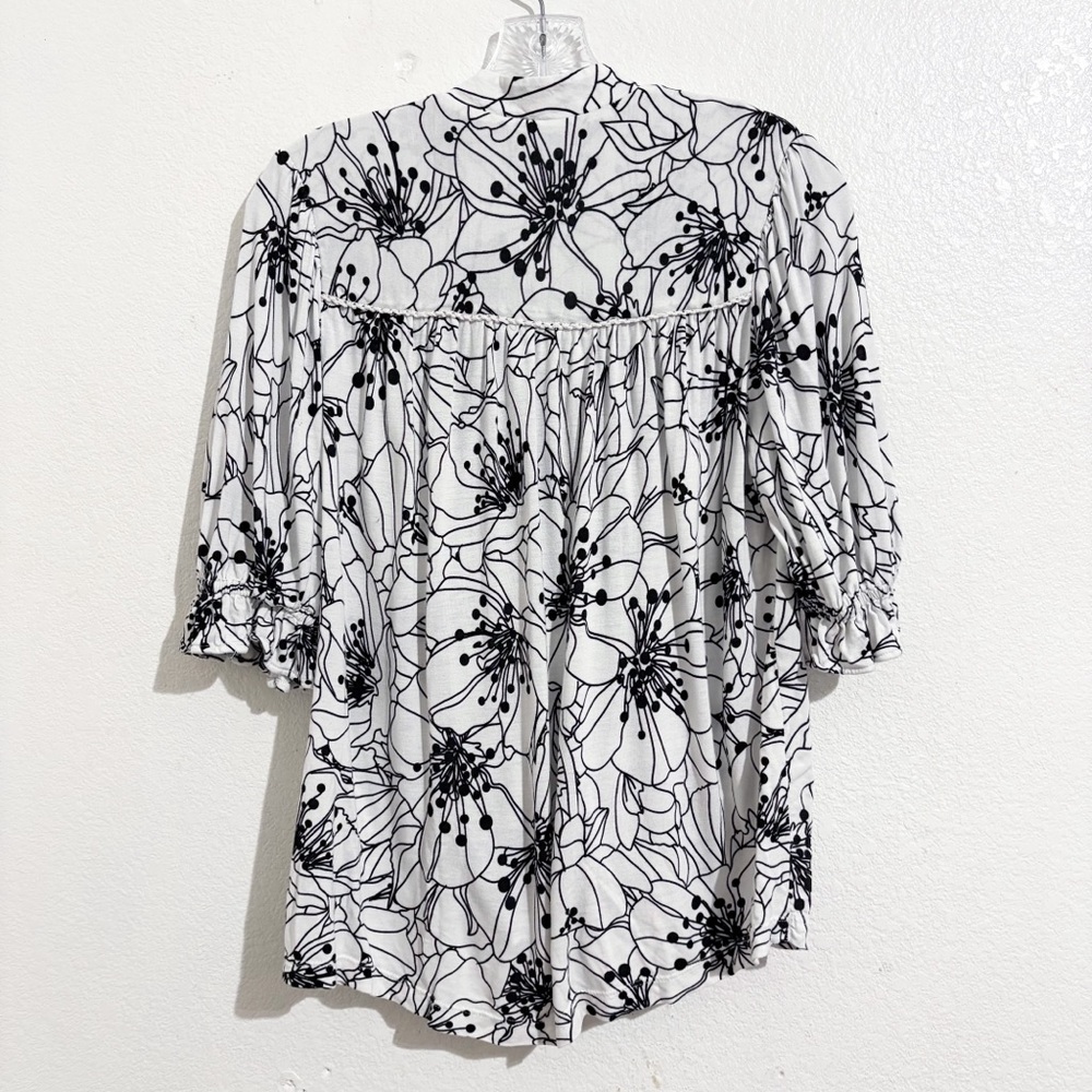 Anthropologie Bl-nk London Stephanie Top in Black & White Floral Print - Picture 6 of 11